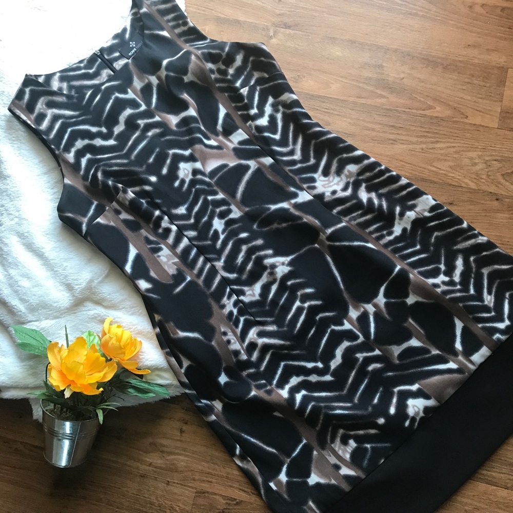 Ronni Nicole black, brown and white print dress